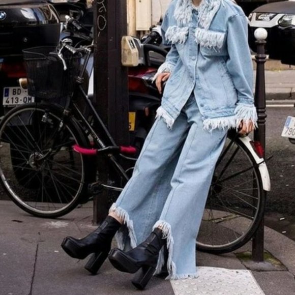 Ksenia Schnaider Wide Leg Frayed Hem Jeans XS NWOT - Picture 2 of 7